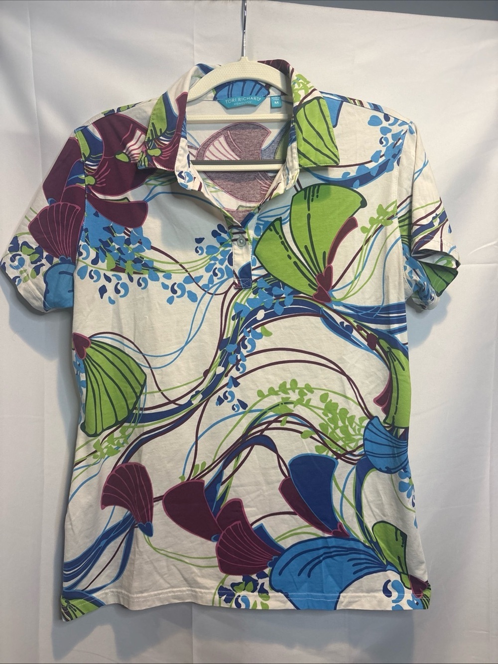 Tori Richard Tropical Floral Shirt - Blue Green Purple on White